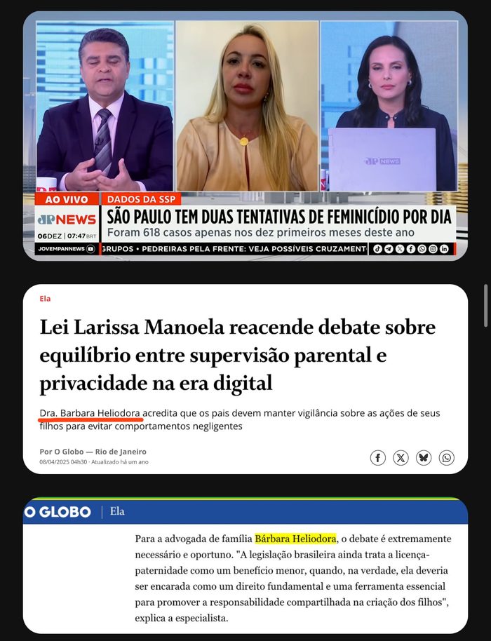 Debate na JP News e matéria no O Globo sobre supervisão parental